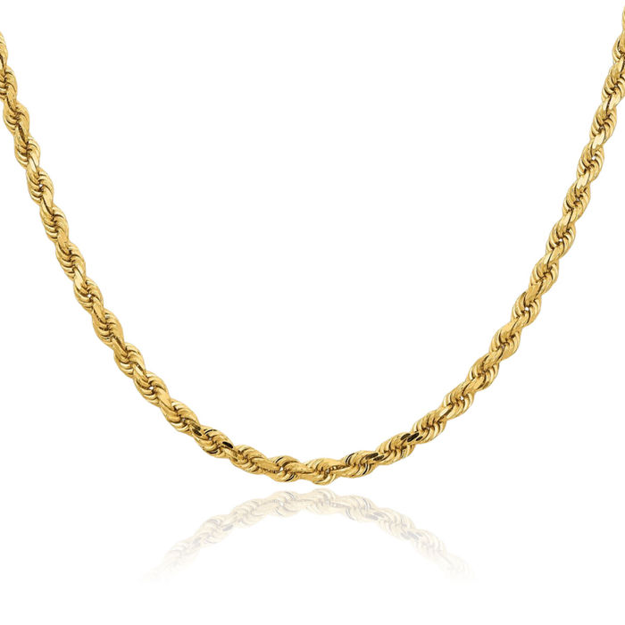 14K Solid Yellow Gold 3.5mm Rope Chain Twisted Link Necklace