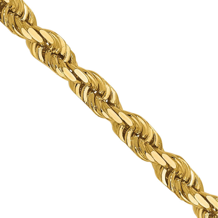 14K Solid Yellow Gold 3.5mm Rope Chain Twisted Link Necklace