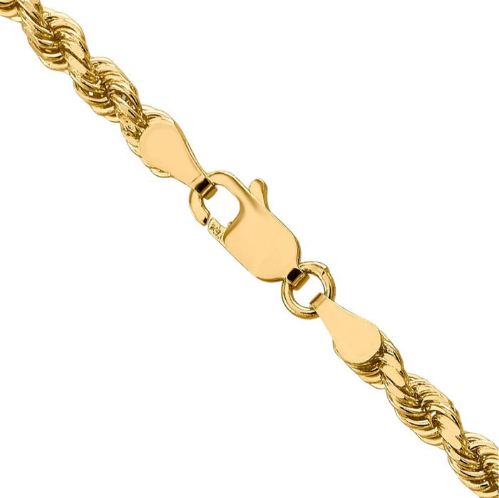 14K Solid Yellow Gold 3.5mm Rope Chain Twisted Link Necklace