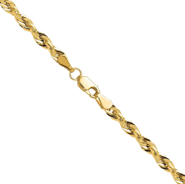 14K Solid Yellow Gold 3.5mm Rope Chain Twisted Link Necklace