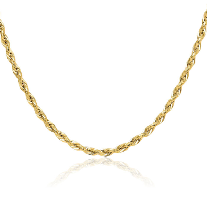 14K Solid Yellow Gold 3.5mm Rope Chain Twisted Link Necklace