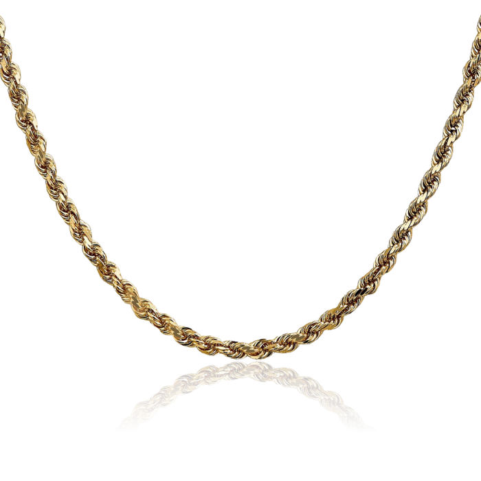 14K Solid Yellow Gold 3.5mm Rope Chain Twisted Link Necklace