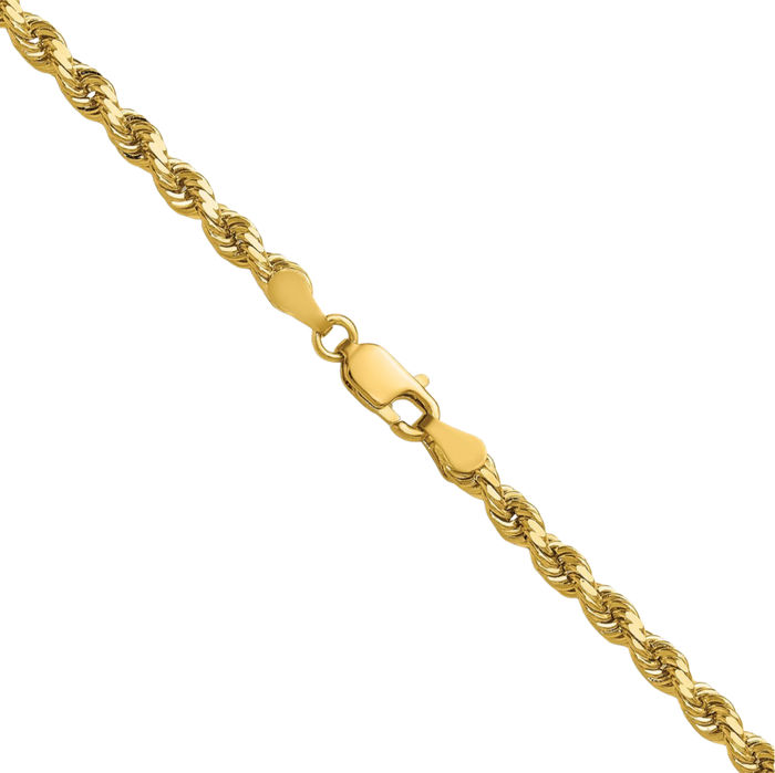 14K Solid Yellow Gold 3.5mm Rope Chain Twisted Link Necklace