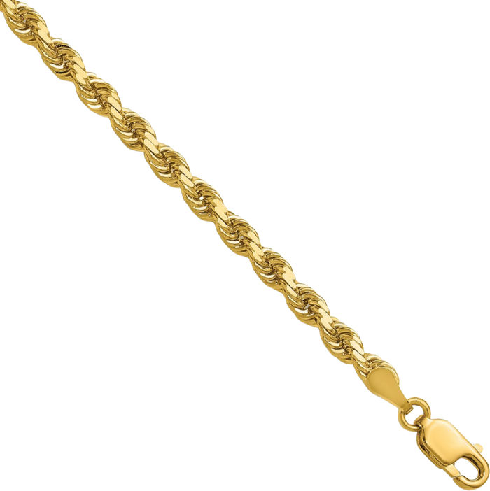 14K Solid Yellow Gold 3.5mm Rope Chain Twisted Link Necklace