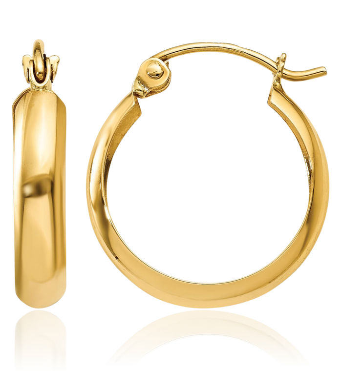 14K Solid Yellow Gold 3.5mm Round Small Hoop Earrings