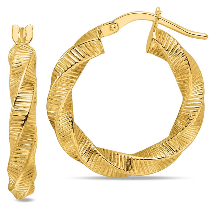 14K Yellow Gold 3.5mm Twisted Round Hoop Earrings