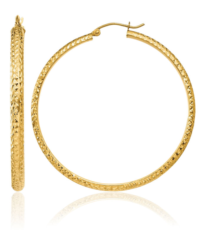 14K Solid Yellow Gold 3.5x46mm Round Large Hoop Earrings