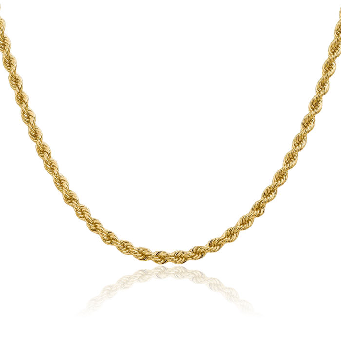 14K Solid Yellow Gold 3.65mm Rope Chain Twisted Link Necklace