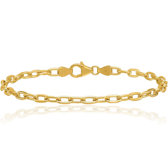 14K Solid Yellow Gold 3.6mm Oval Cable Rolo Link Chain Bracelet