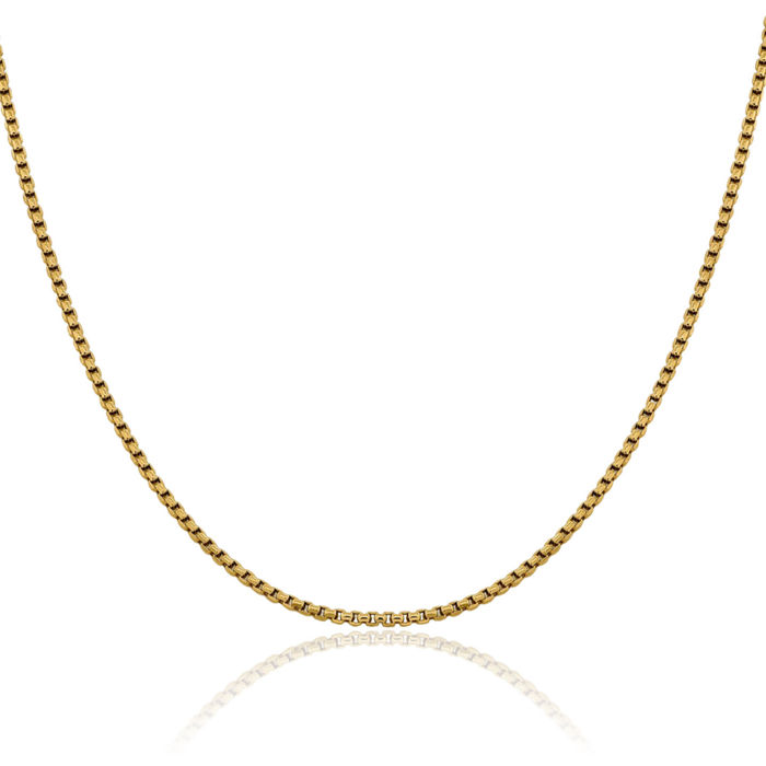 14K Solid Yellow Gold 3.6mm Round Box Link Chain Necklace