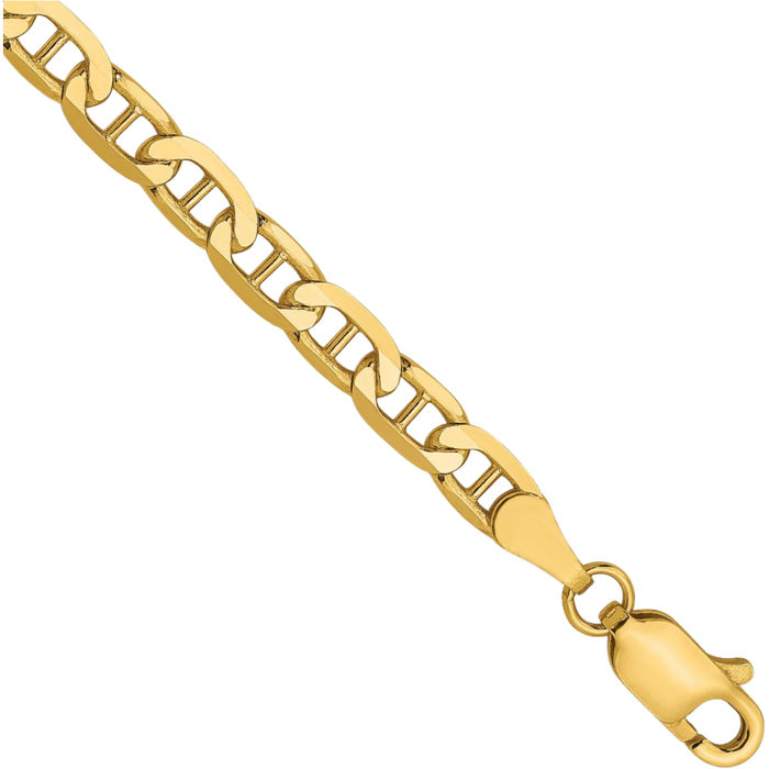 14K Solid Yellow Gold 3.75mm Concave Anchor Mariner Link Chain Bracelet