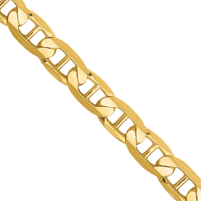 14K Solid Yellow Gold 3.75mm Concave Anchor Mariner Link Chain Necklace