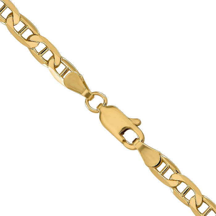 14K Solid Yellow Gold 3.75mm Concave Anchor Mariner Link Chain Necklace