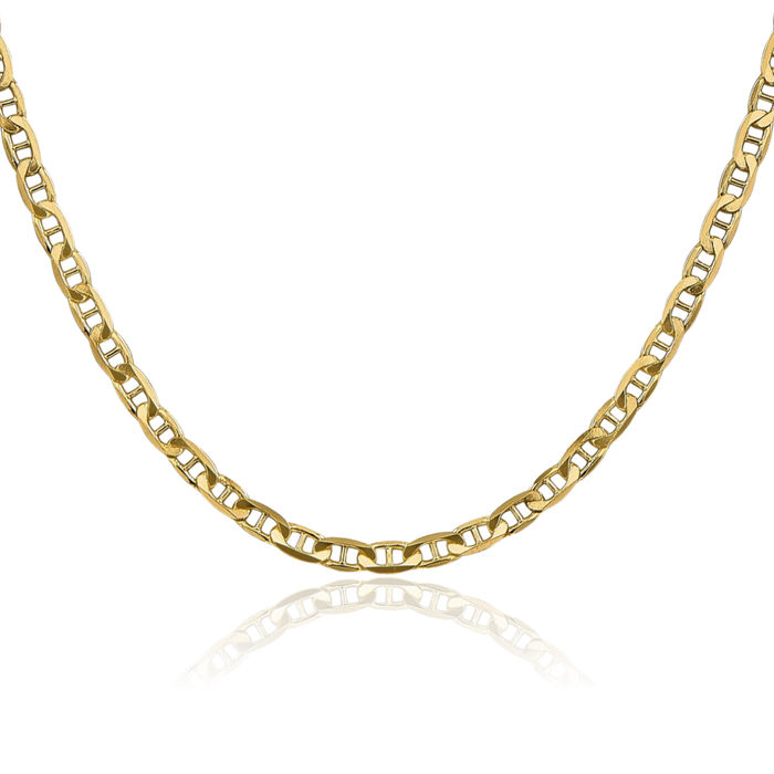 14K Solid Yellow Gold 3.75mm Concave Anchor Mariner Link Chain Necklace