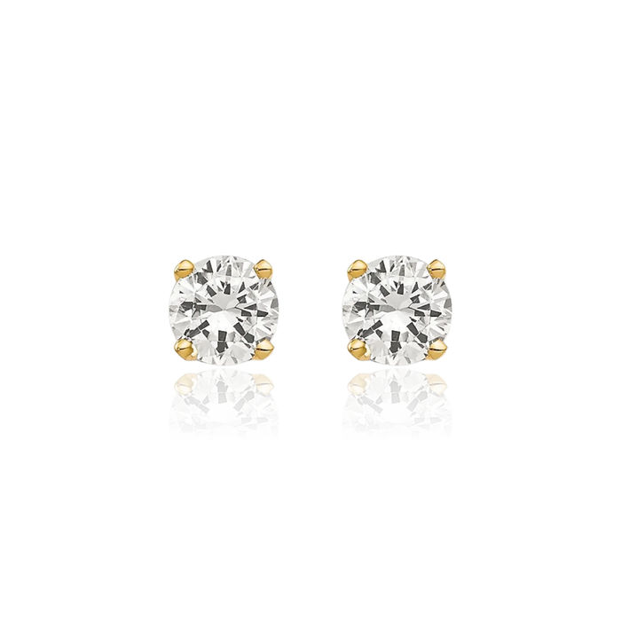 14K Solid Yellow Gold 3.75mm Cubic Zirconia CZ Stud Earrings