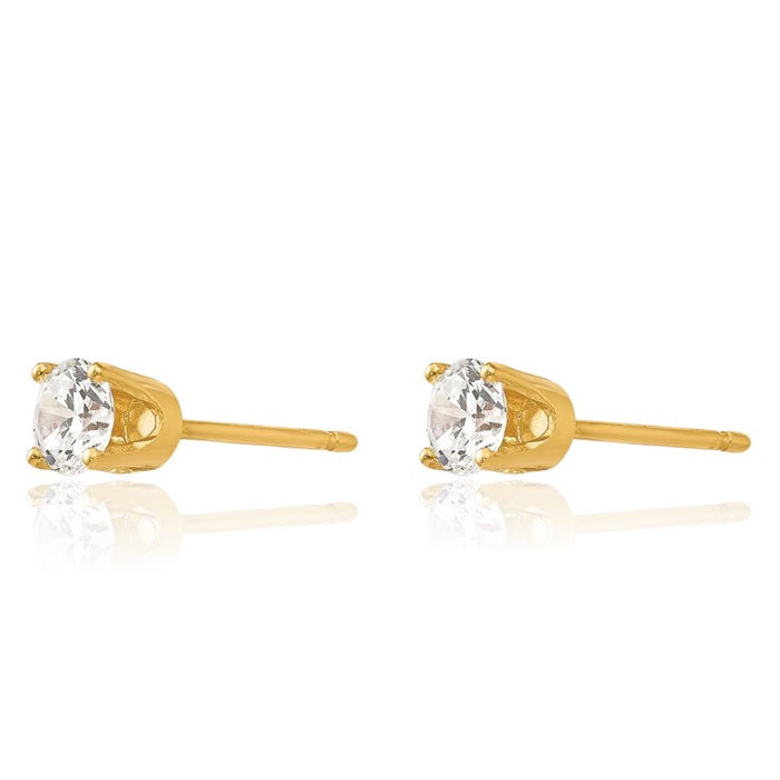 14K Solid Yellow Gold 3.75mm Cubic Zirconia CZ Stud Earrings