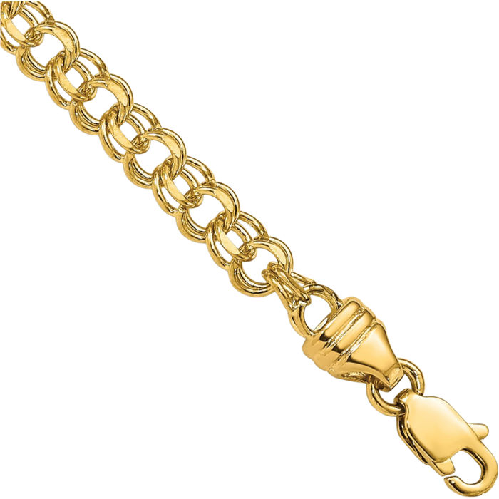 14K Solid Yellow Gold 3.75mm Double Link Chain Charm Bracelet