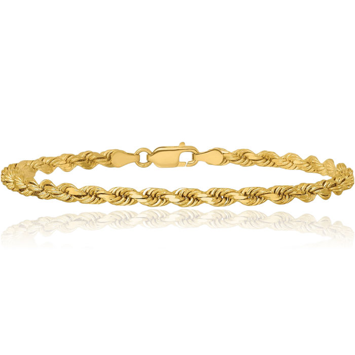 14K Solid Yellow Gold 3.75mm Rope Chain Bracelet