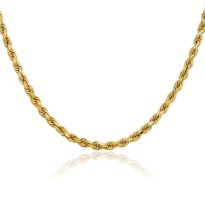 14K Solid Yellow Gold 3.75mm Rope Chain Twisted Link Necklace