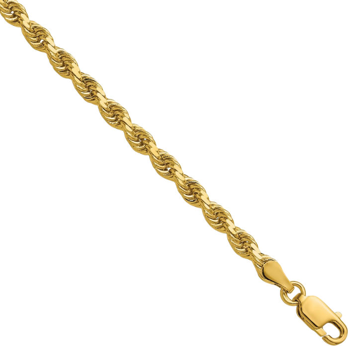 14K Solid Yellow Gold 3.75mm Rope Chain Twisted Link Necklace