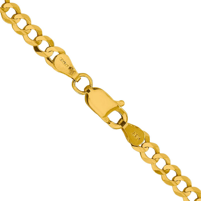14K Solid Yellow Gold 3.7mm Cuban Curb Link Chain Necklace