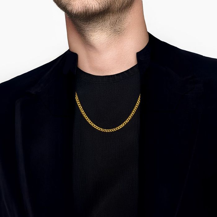 14K Solid Yellow Gold 3.7mm Cuban Curb Link Chain Necklace