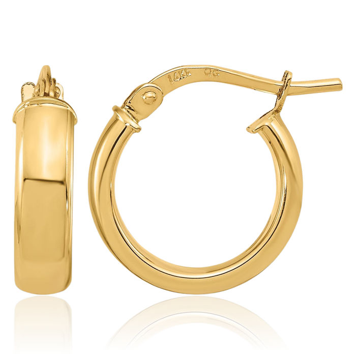 14K Solid Yellow Gold 3.7mm Round Hoop Earrings
