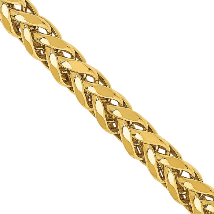 14K Solid Yellow Gold 3.7mm Spiga Wheat Link Chain Necklace