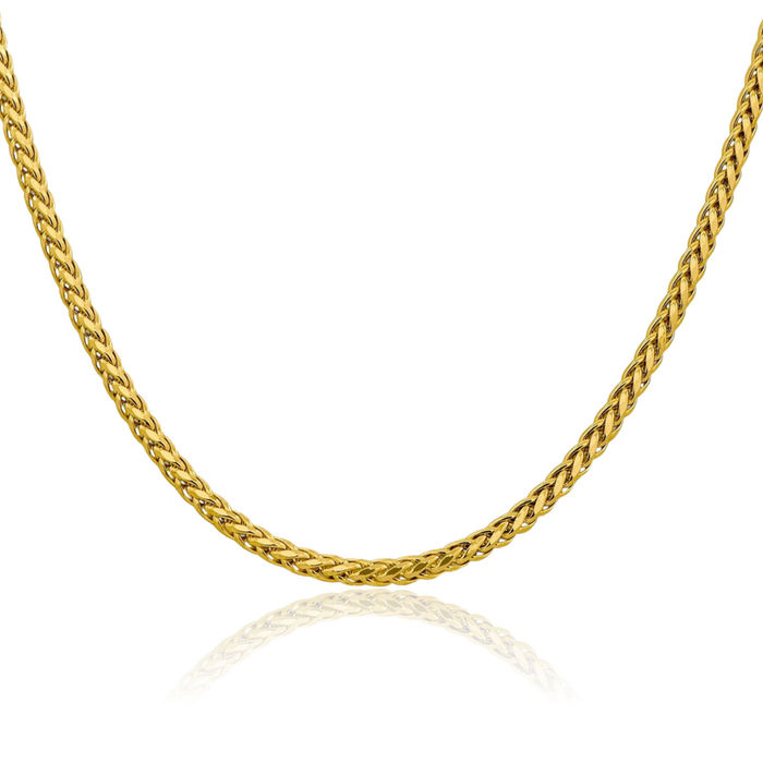 14K Solid Yellow Gold 3.7mm Spiga Wheat Link Chain Necklace