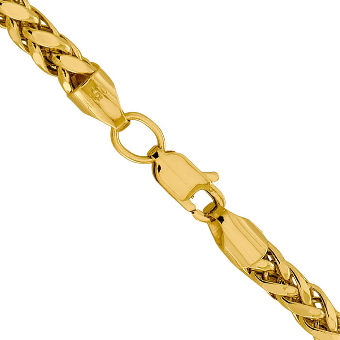 14K Solid Yellow Gold 3.7mm Spiga Wheat Link Chain Necklace