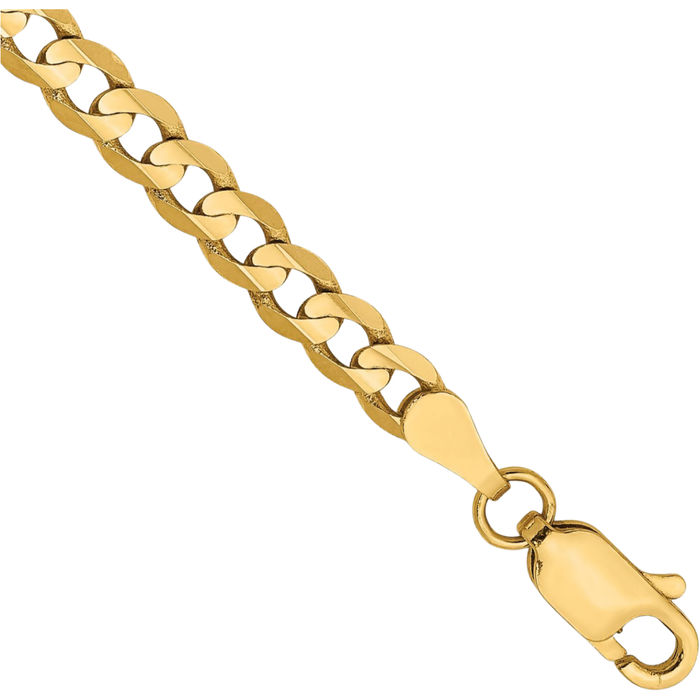 14K Solid Yellow Gold 3.8mm Concave Curb Link Chain Bracelet