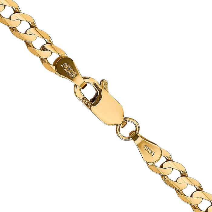 14K Solid Yellow Gold 3.8mm Concave Curb Link Chain Necklace