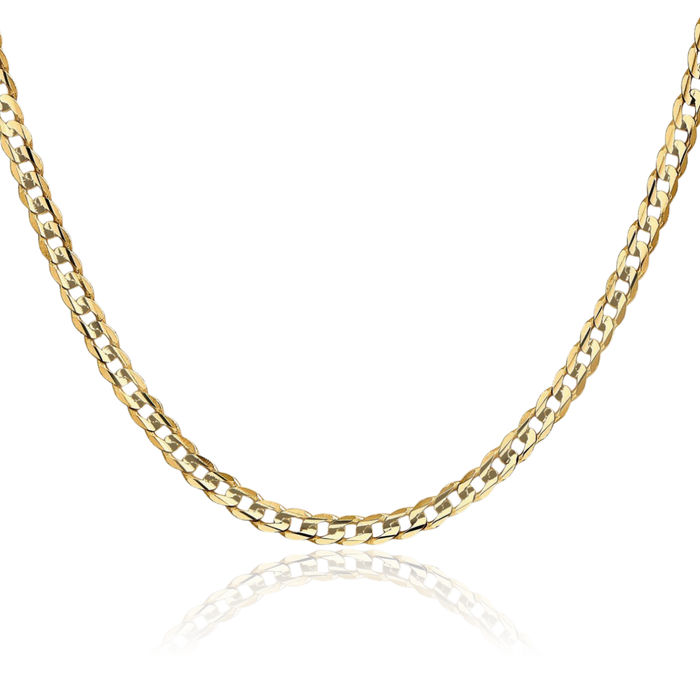 14K Solid Yellow Gold 3.8mm Concave Curb Link Chain Necklace