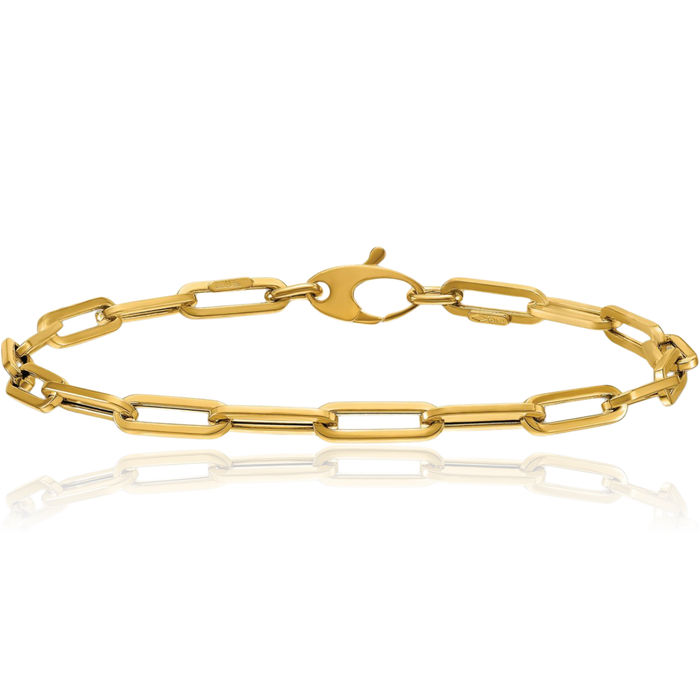 14K Solid Yellow Gold 3.8mm Paperclip Cable Rolo Link Chain Bracelet