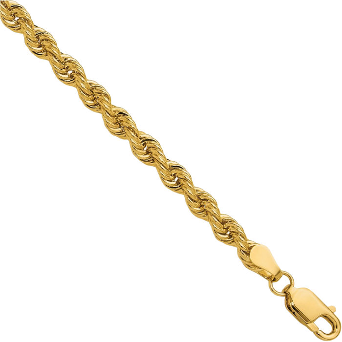 14K Solid Yellow Gold 3.8mm Rope Chain Bracelet