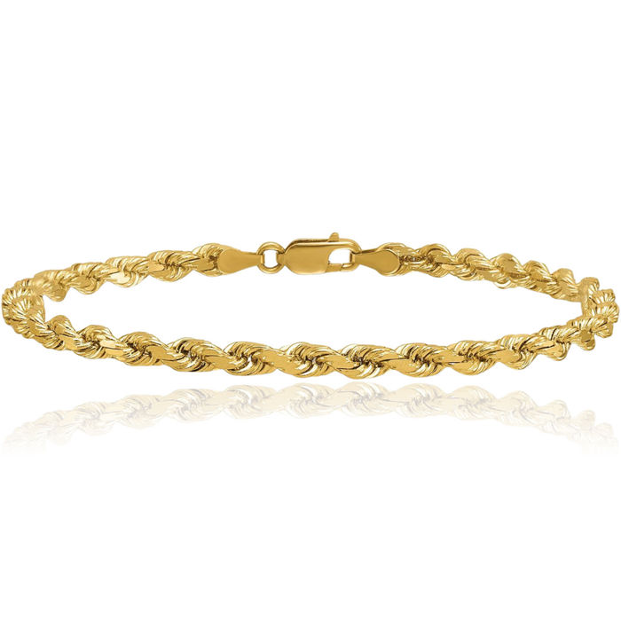 14K Solid Yellow Gold 3.8mm Rope Chain Bracelet