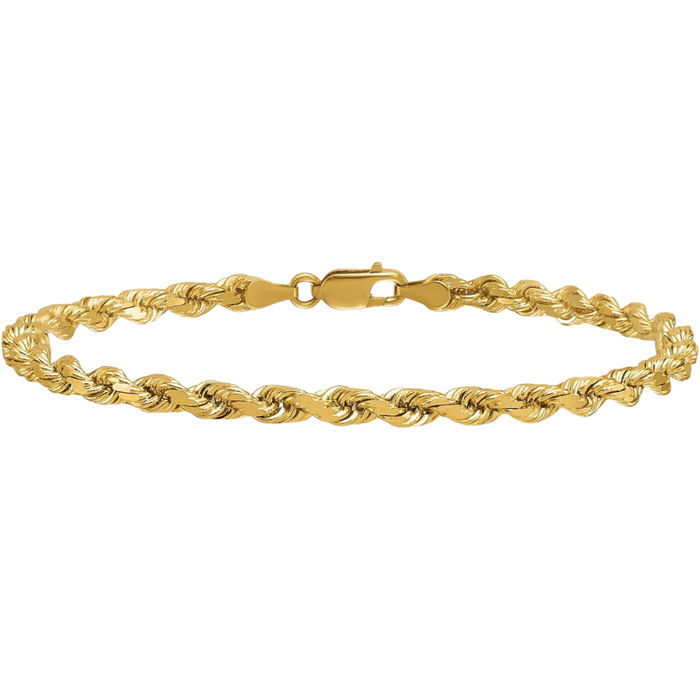 14K Solid Yellow Gold 3.8mm Rope Chain Bracelet