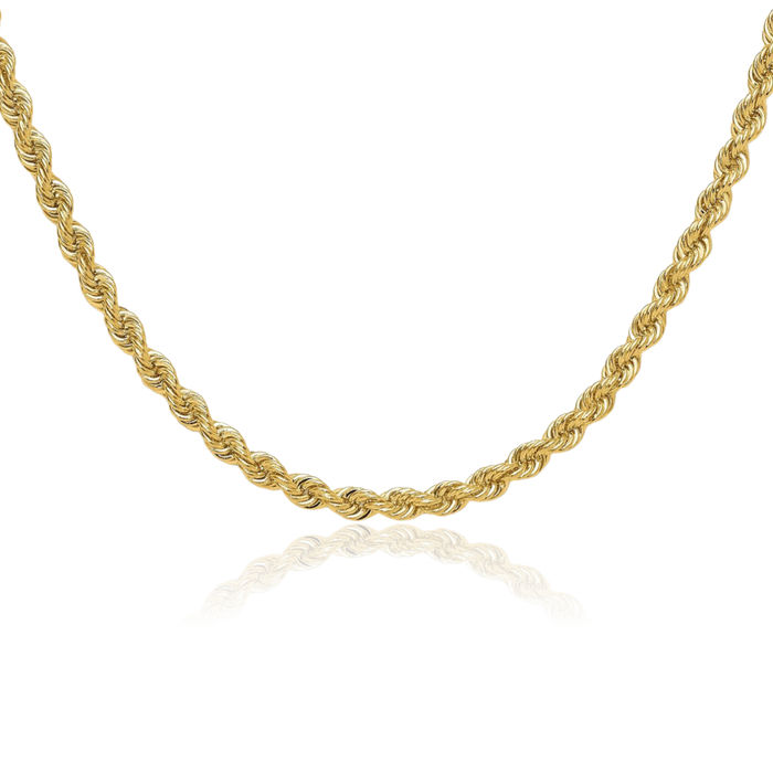 14K Solid Yellow Gold 3.8mm Rope Chain Twisted Link Necklace