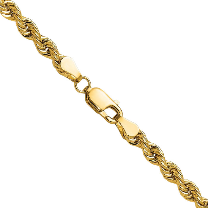 14K Solid Yellow Gold 3.8mm Rope Chain Twisted Link Necklace