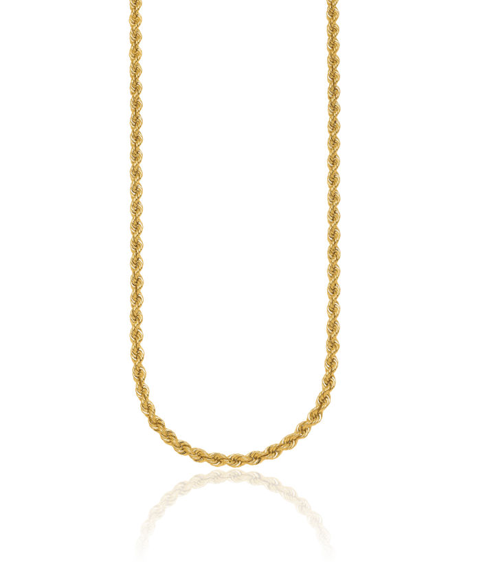 14K Solid Yellow Gold 3.8mm Rope Chain Twisted Link Necklace