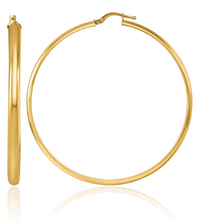 14K Solid Yellow Gold 3.8x54.5mm Round Large Hoop Earrings