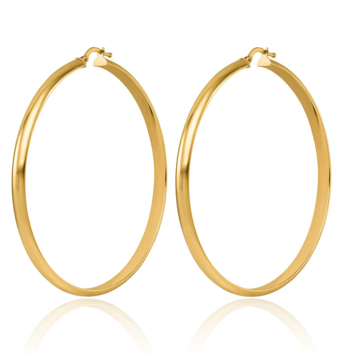 14K Solid Yellow Gold 3.8x54.5mm Round Large Hoop Earrings