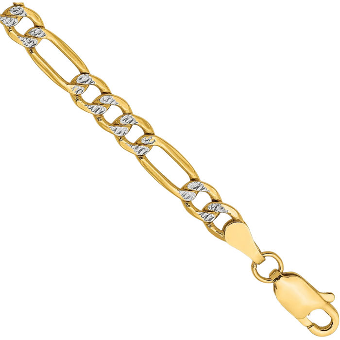 14K Solid Yellow Gold 3.9mm Figaro Link Chain Bracelet