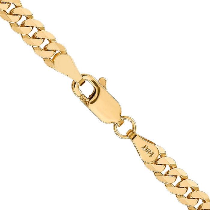 14K Solid Yellow Gold 3.9mm Curb Link Chain Necklace