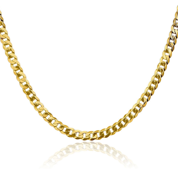 14K Solid Yellow Gold 3.9mm Curb Link Chain Necklace