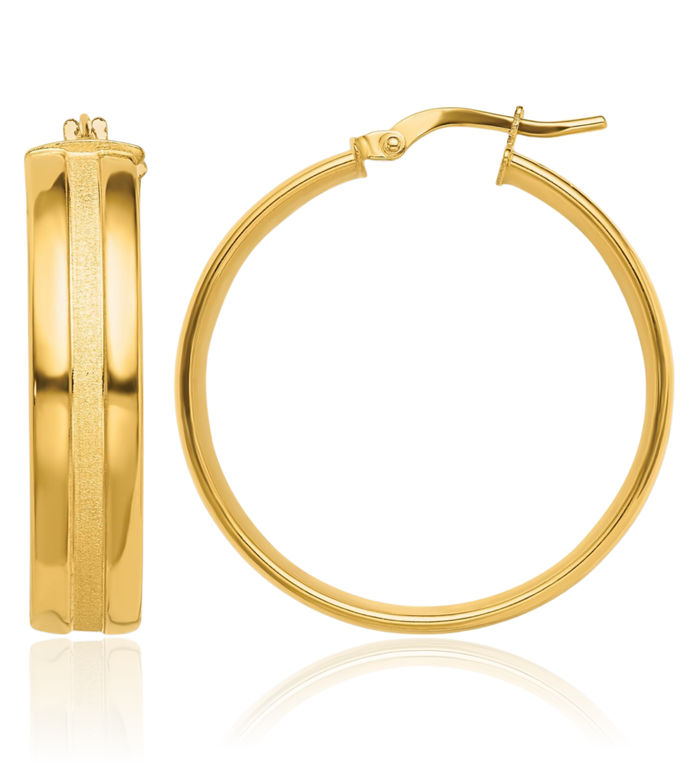 14K Solid Yellow Gold 30mm Round Medium Hoop Earrings