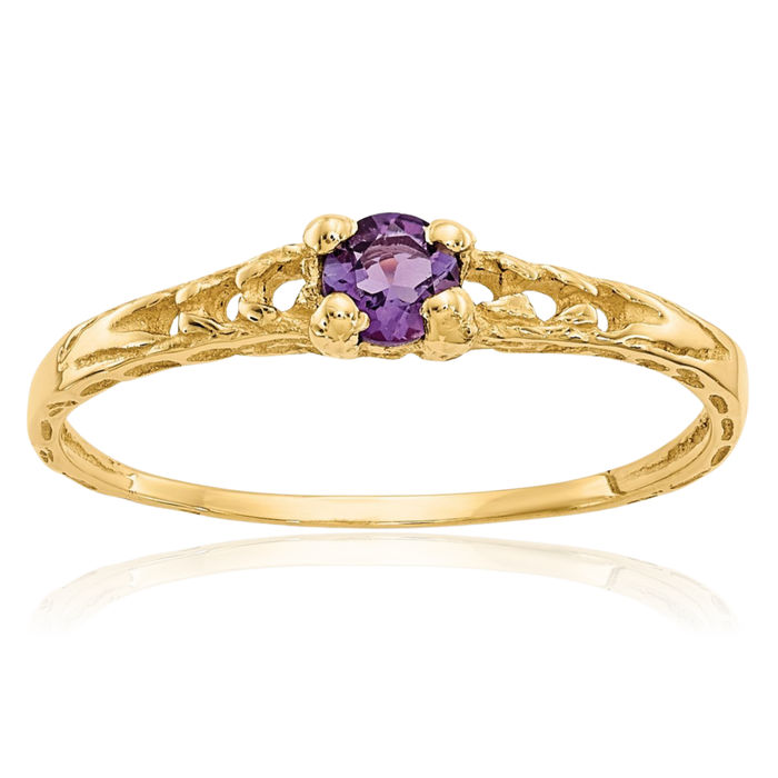 14K Solid Yellow Gold 3mm Purple Amethyst Ring February Birthstone Jewelry