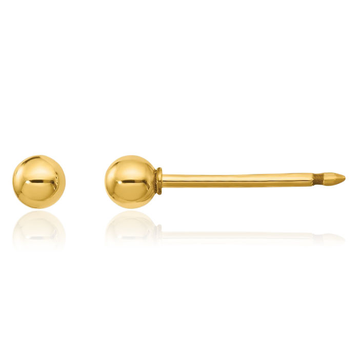 14K Solid Yellow Gold 3mm Ball Stud Earrings