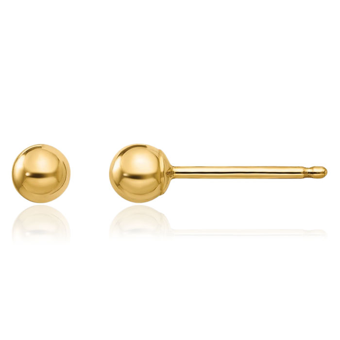 14K Solid Yellow Gold 3mm Ball Stud Earrings