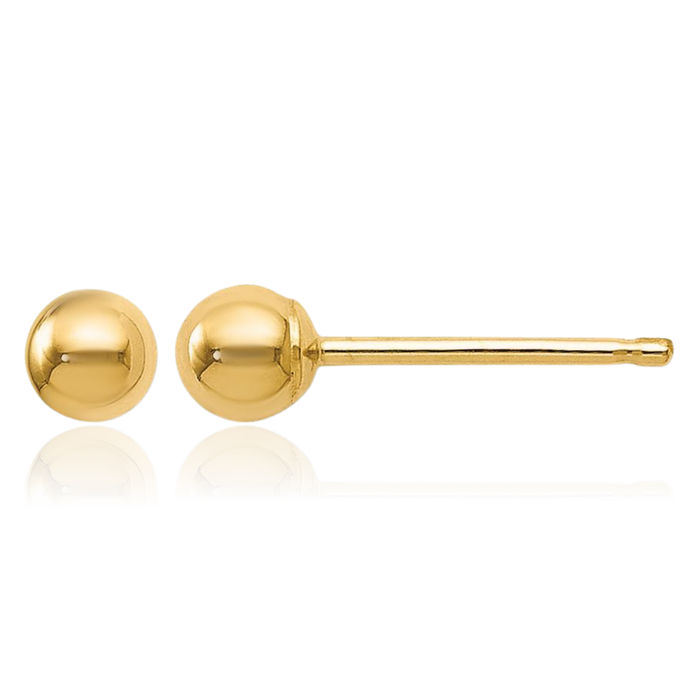 14K Solid Yellow Gold 3mm Ball Stud Earrings